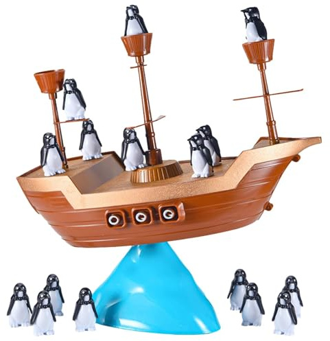 Piratskepp balansspel – 31,5 x 27 x 17 cm ABS | Stapelleksak | pingvin balansspel | Piratskeppsleksak | Interaktiva familjespel för barn för ögon-hand-koordination och föräldrar-Ki