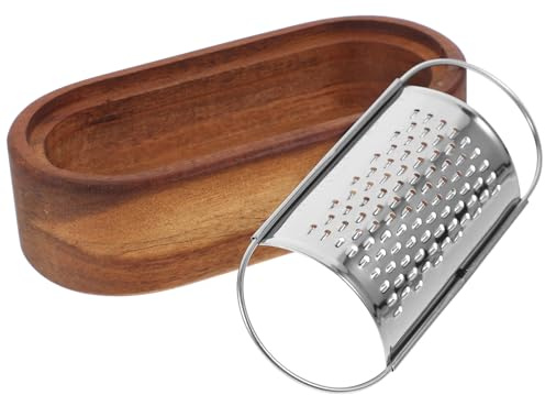 TIDTALEO Multifunction Stainless Steel Cheese Grater and Potato Shredder for Cooking, Handheld Kitchen Tool with Acacia Wood Box, Food Holder for Vegetable Shredding and Cheese Slicing