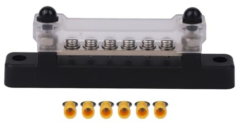 QOXEZY 12V-48V Klemmleiste Sammelschiene 1/4 Zoll Bolzen 150A Stromverteilerblock für RV-, Yacht- und Boot-Elektrosysteme, 6-fach mit 2 Befestigungsschrauben