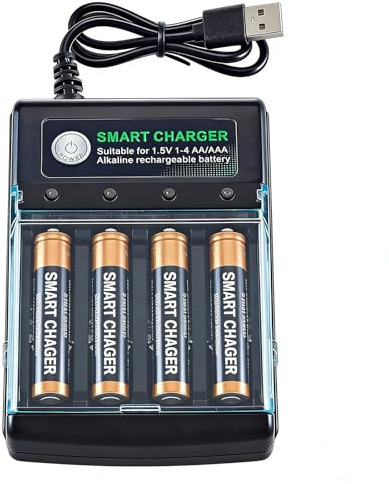 Régénérateur De Piles Alcalines,Chargeur De Piles Non Rechargeables,Chargeur De Piles alcaline Jetables,AA, AAA,4 Slots Indépendants,USB,Compatible 1,5v Piles Ni-Mh Et Alcalines Rechargeables (#A)