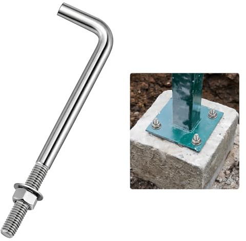 Yaocom 1 perno de anclaje de 3/8-16 x 6 pulgadas, acero inoxidable 304 para hormigón, pernos en J, cierre de anclaje de poste de cemento con soporte de arandela de tuerca para proyectos de madera de