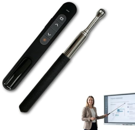 Presentador Inalámbrico para Presentaciones PowerPoint con Control de Hipervínculos, Pantalla Negra, Volumen y Marca Compatibilidad Universal con Windows, macOS, Linux, PDF y Prezi Alcance hasta 100m