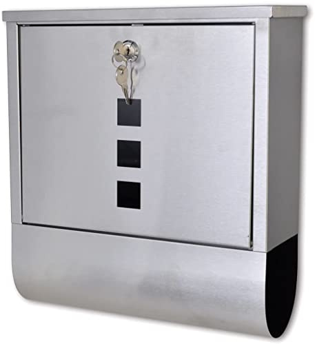 Ordellia Edelstahl Briefkasten Wandbriefkasten Postkasten mit Zeitungsfach, Einwurfklappe und Schloss, 2 Schlüssel, 31 x 10,5 x 33,5 cm, Montagezubehör für Haustür und Außenbereich