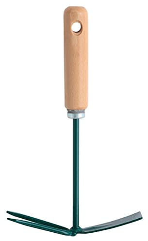 Leborgne, Petite Serfouette Panne et Fourche Manche Bois, Binette à main pour jardinage, Sarcloir de jardin avec 3 griffes, Outil de jardin multifonctions