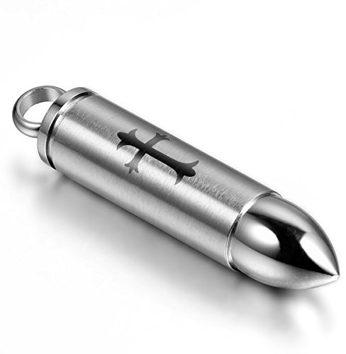 JewelryWe Schmuck Edelstahl Kreuz Patronenhülse Gewehrkugel Kugel Herren-Anhänger mit 55cm Kette, Biker Männer Halskette