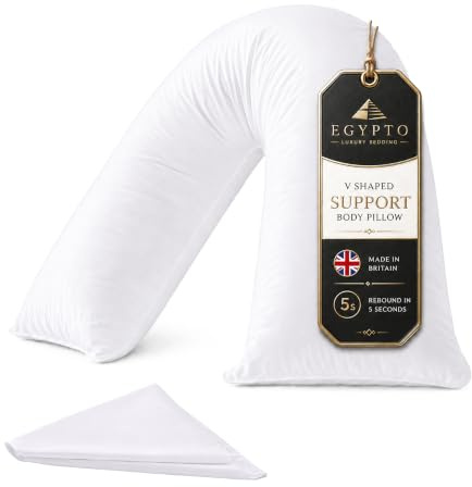 EGYPTO Orthopaedic V Pillow with Pillowcase | Anti-Allergy V Shaped Pillows for Neck & Back | Ideal for Pregnancy, Nursing & Recovery Triangle Pillow (White)