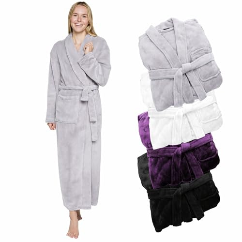 Silver Lilly Premium Womens Robe with Shawl Collar, Plush Fleece Long Bath Robe for Women, Fluffy, Warm, Fleece Women's Bathrobe