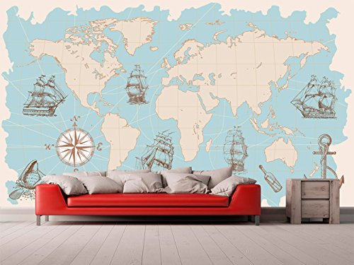 Fotomurale in vinile e carta da parati Mappamondo per pareti in vinile, decorazione murale, carta da parati, varie misure 200x150cm