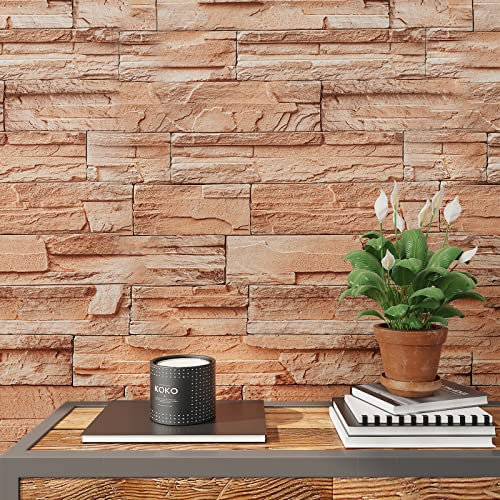 VEELIKE Steintapete Klebefolie Steinoptik Möbel Ziegelstein Fototapete Selbstklebende Folie Steinwand für Wand Kamin Möbel DIY 40cm x 300cm