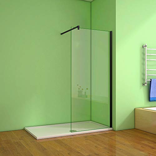 Aica Sanitär Duschwand Walk In Dusche 90cm Duschabtrennung 8mm NANO Glas Duschtrennwand 200cm Höhe mit Schwarzen Anbauteilen