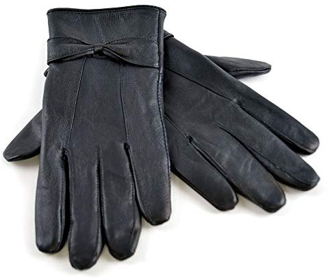 tom frank Ladies Genuine Leather Gloves Fleece Lined Warm Winter thermal Driving S/M M/L (Black, S/M)