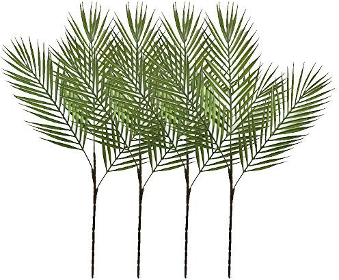 Aisamco 4 Pack Artificial Tropical Palm Leaf Bush Artificial plant with 3 Leaves in Green Plastic Areca Palm Plant 68 cm Tall for Tropical Greenery Home Office Decoraiton