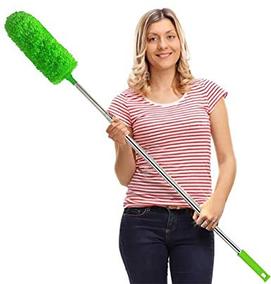HTLY SPR Plumero de Plumas, Extensible, de Microfibra, Largo Extensible, Resistente a los arañazos, Lavable, Limpieza de Ventiladores de Techo Alto, persianas, telarañas | Plumero telescópico para limpiar ventiladores de techo alto, telarañas, lavable a mano