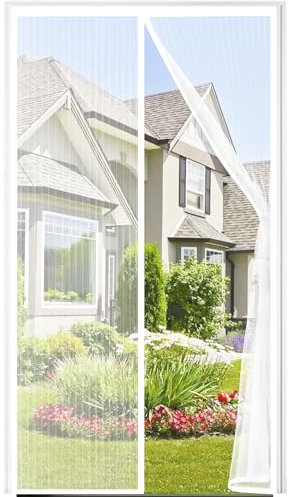 Auxmir Fliegengitter Balkontür Magnet 100x220cm, VERDICKTER Fliegengitter Tür mit Stärkere Magneten 4cm Verbreites Klebstreifen, Insektenschutz Balkontür ohne Bohren für Terrassen Wohnzimmer, Weiß