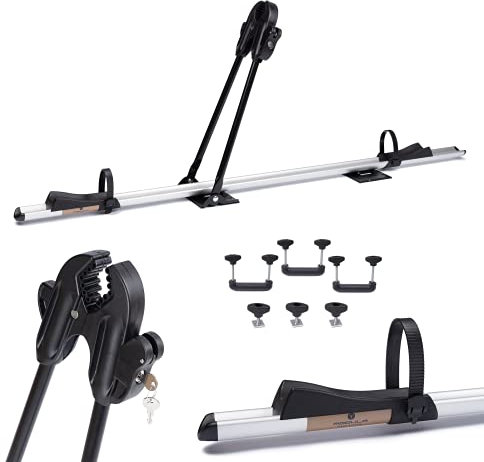 Portabicicletas completo de aluminio BICI 3000, 145 cm para techo de coche para bicicletas con cerradura, carga útil 15 kg