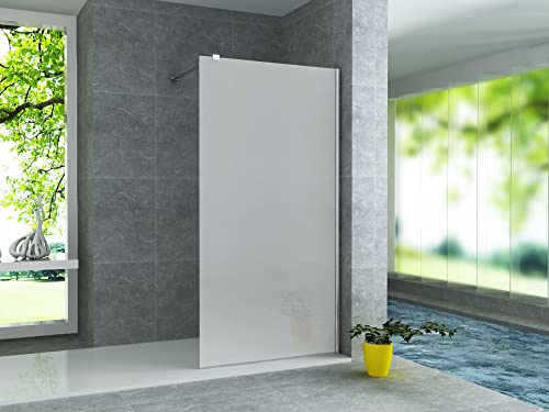 ALONI Walk In Dusche 120x200 cm - begehbare Duschwand aus Milchglas satiniert, Glaswand als Duschabtrennung, 8 mm ESG Sicherheitsglas mit Nano-Beschichtung, teilgerahmt, links oder rechts montierbar