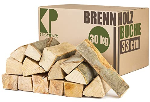 Reine Buche Brennholz 33 cm Kaminholz 30 kg für Kaminofen Lagerfeuer Feuerschale Ofen Grill Buchenholz kammergetrocknet ofenfertig Holzscheite Kingpower