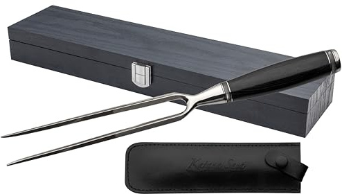 Katana Saya Pakkawood 18cm Carving Fork, 2 Pronged, Japanese 67-Layer VG-10 Damascus Stainless Steel, Black Pakkawood Handle, Japanese Style Kitchen Knife
