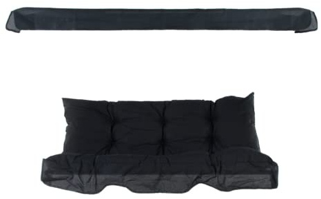 PATIO 2 Auflagen mit Dach für Hollywoodschaukel Tora 138 cm Polster 135 x 50 x 10 cm Sonnendach 165 x 91 cm für 2-Sitzer 3-Sitzer Auflagen-Set Glatt schwarz