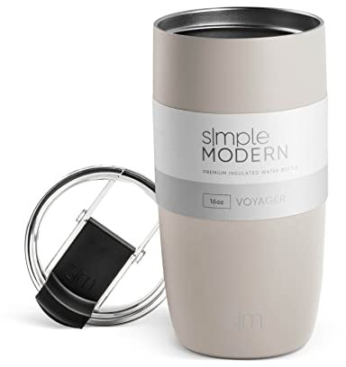 Simple Modern Vaso Termico Cafe para Llevar con Tapa Abatible | Taza Termica de Café Helado de Acero Inoxidable Aislada | Regalos para Mujeres & Hombres | Voyager | 470ml | Almond Birch