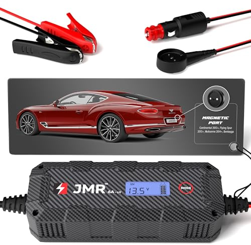 JMR Battery Charger for Bentley Continental GT Bentayga Flying Spur Mulsanne Trickle Charger Conditioner Maintainer (UK Plug, Magnetic Port, Add Lithium Mode)
