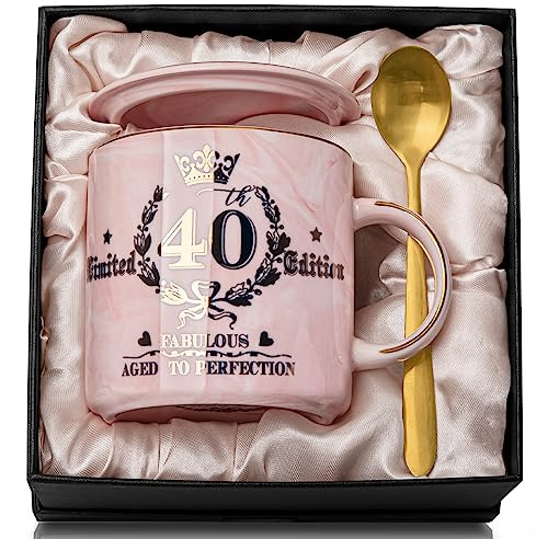 40:e födelsedagspresenter för kvinnor, fantastisk 40 begränsad upplaga, 14 uns guldmönster kaffemugg, mikrovågsugns- och diskmaskinssäker, unik present till mamma, bästa vän, fru, syster, medarbetare, vacker presentförpackning.