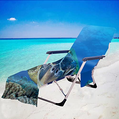 Surwin Toalla de Playa para tumbonas, Tortuga Marina 3D Fundas para Tumbonas con Bolsillos Laterales Cubierta para Silla de Piscina para Tumbona de Jardín Exteriores (Begonia,75x210cm)