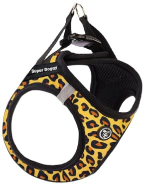SUPER DOGGY Personalisierbares Hundegeschirr – Für Kleine und Mittelgroße Hunde – Inklusive 2 Namensetiketten – Reflektierendes und Sicheres Hundegeschirr – Anti-Zug und Verstellbar (Leopard, XS)