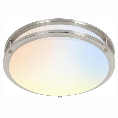 hykolity 16 inch Dimmable LED Flush Mount Ceiling Light Fixture, Brushed Nickel, 36W, 2200LM, 2.7/3/3.5/4K/5K Adjustbale, 120°Light Angle, CRI90, Ceiling Lamp for Bedroom, Kitchen, Office, ETL Listed