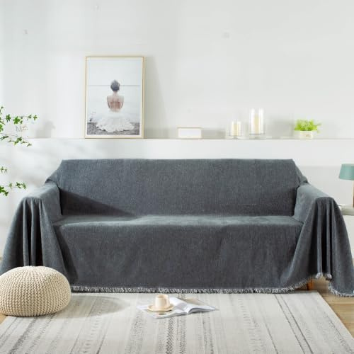 VanderHOME Copridivano in Ciniglia Di Alta Qualità, Coperta per Divano Calda, Super Morbida e Confortevole, Coperta Multifunzionale per Quattro Stagioni 180 * 340cm Grigio scuro