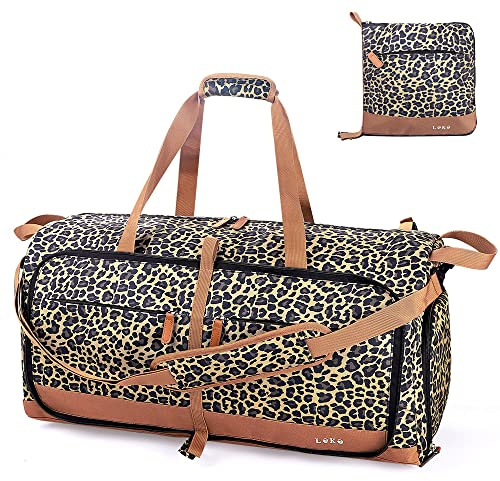 Lekesky Große faltbare Reisetasche – wasserdichte Reisetasche mit Schuhfach, Wochenend-Sporttasche für Damen und Herren, leopardenmuster, 80L