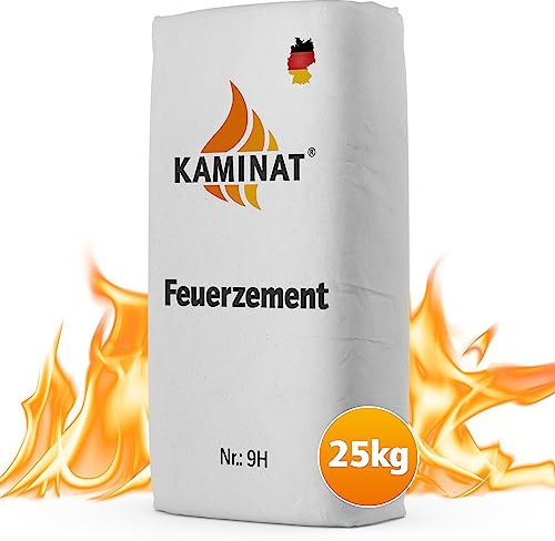 Kaminat Nr. 9H Profi Reparaturmörtel für extra hohe Temperaturen 1250°C, Feuerfester Mörtel, Kaminkleber und Schamottestein Kleber (25,00kg)