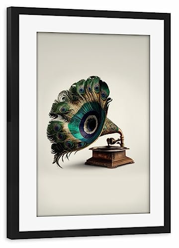 artboxONE Poster mit Rahmen schwarz 45x30 cm Feder Musik von 360brain - gerahmtes Poster