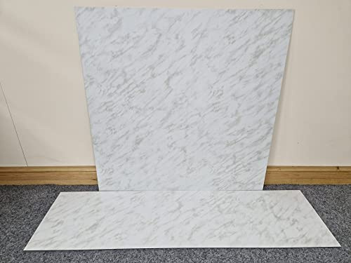 White Marble Effect HPL Laminate Fireplace Back Panel & Hearth Set, Back Panel- 920mm x 920mm Hearth -1334mm x 362mm Laminate HPL (White Marble)