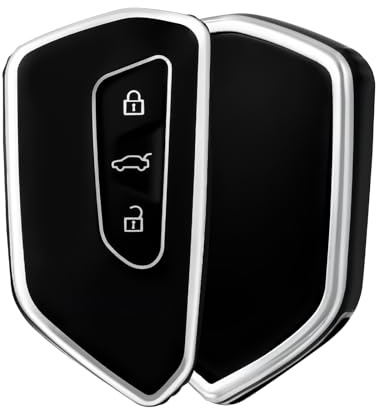 OFF WE GO Autoschlüssel Hülle für VW Golf 8 Schlüsselhülle Cover für Seat Leon MK4 Tarraco Ateca Skoda Octavia 2020 Cupra 3 Tasten TPU Auto Schlüssel Hülle Damen Männer Schlüsselgehäuse,Schwarz Silber