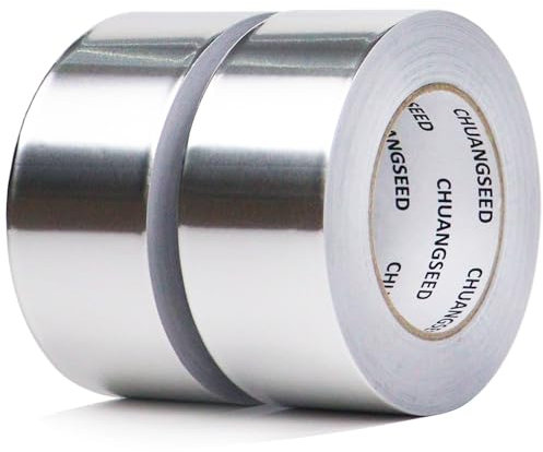 CHUANGSEED Ruban Adhésif Aluminium,2-Pack,50mmX50m,Bande adhesive professionnel en aluminium haute temperature,Aliminum foil tape,argent,Isolation thermique,réparation,fixation,ignifuge