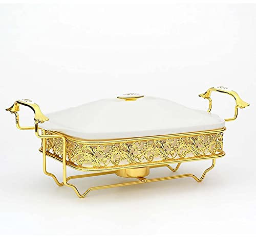 CUTPOIY Chafing Dish Buffet Set, White Ripple Ceramics, Rectangle and Buffet Warmer Set for Buffet Weddings, Parties, Banquets, Christmas, Catering Events (Size : 2.5L) (2.5L)