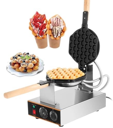 pealiritansemen Bubble Waffle Maker, Commercial Eggettes Waffle Machine - 180° Rotary Non-Stick Teflon Baking Mold, 50-250℃ Temperature&0-5min Time Adjustable,SingleHead