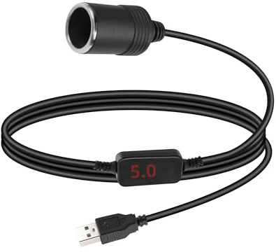 RIIEYOCA USB A Stecker zu Zigarettenanzünder Buchse Konverter Kabel, 5V zu 12V Zigarettenanzünder Buchse zu USB A Adapter mit Digitalanzeige für Dash Cam, Radar-Detektor, Driving Recorder (0,7M/2,3FT)