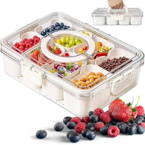 weiclianhp Snackbox mit 8 Fächern und Deckel – Auslaufsicherer Snackteller Organizer für Süßigkeiten, Nüsse, Obst, Gemüse, Kekse und Desserts