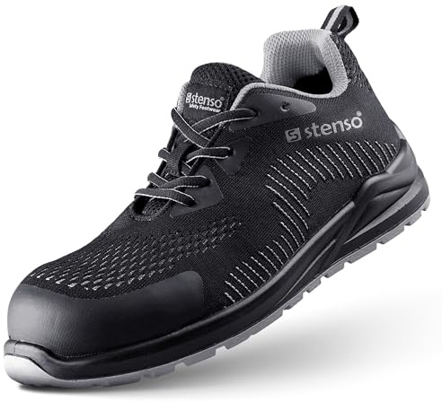 Stenso Race Pro S1PS MF SR Chaussures De Sécurité Hommes Femmes, Basket Femme Homme - Respirant, Semelle Intérieure en PU, Capuchon Fibre De Verre en TPU, Plaque en Kevlar, Léger Noir 40