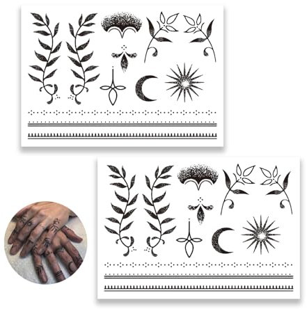 GWAWG Tatuaggi temporanei di alta qualità, 2 pezzi, per dita, tatuaggi finti, colore nero, vegani, impermeabili, per adulti, tatuaggi adesivi simbolici, sole, luna