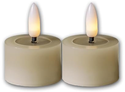 Lot de 2 bougies chauffe-plat LED FLAME FLOW M, hauteur 5cm, diamètre 4cm, couleur beige, fonctionnement sur piles, fonction minuterie