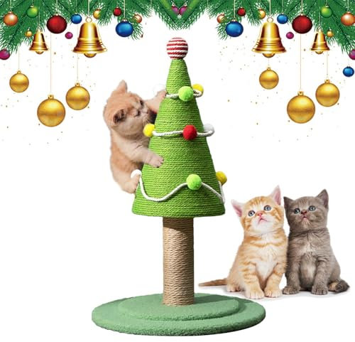Rascador de árbol de Navidad para gatos, poste rascador de dibujos animados, herramienta de relajación para gatos, adornos estéticos de árbol, juguetes de compromiso para gatos de interior