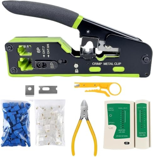 BRAVECOW RJ45 Crimper, rj45 Pass Through Connectors Ethernet Crimping Tool Network Installation Tester Kit Home Cable Pliers Combination