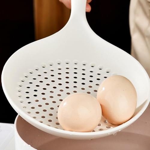 Cuillère à écumoire – Cuillère ajourée │ Cuillère de cuisine │ Passoire à nouilles | Cuillère en silicone résistante à la chaleur pour frire, pâtes, nouilles, légumes et cuisine avec long manche