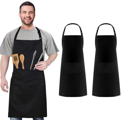 WenYa 2-Pack BBQ Grilling Aprons with 2 Pockets, Waterproof Adjustable Apron for Men & Women, Heavy-Duty Grill Apron with Long Ties for Outdoor Barbecue, Backyard Cooking, Restaurant