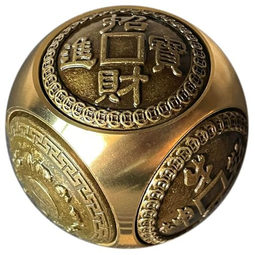 Briskfeel Brass Lucky Ball 6 Sides Rotatable Feng Shui Ornament Wealth Statue Treasure Ball Fengshui Sculpture Chinese Traditional Home Decor (G1 Large Lucky Ball)