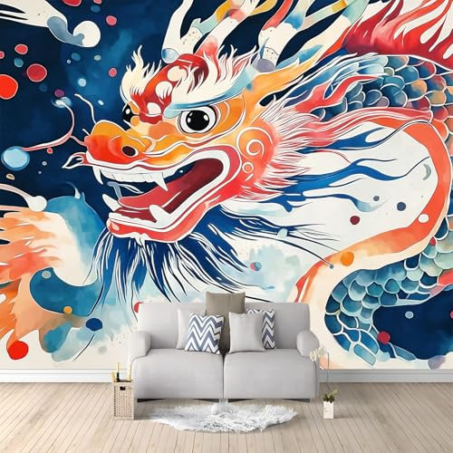 Effetto Acquerello Drago Cinese 3D Carta da Parati In Tessuti non Tessuti, 350 x 256 cm Murali Fotomurale Decorazione Murale Soggiorno Camera da Letto Cameretta Dei Bambini