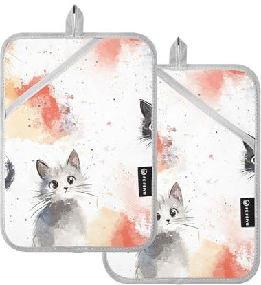 ZRWLUCKY Presine da cucina resistenti al calore, divertenti a forma di gatto, in stile shabby chic, per cucina, con tasca, presine da forno, confezione da 2